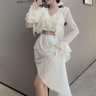 Bell-sleeve Ruffled Tie-front Jacket / Asymmetrical Pencil Skirt / Camisole Top