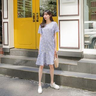 Ruffle-trim Floral Stripe Dress