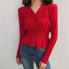 Ruffle Hem Crop Cardigan Red - One Size