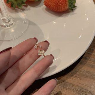 Flower Faux Pearl Alloy Open Ring J379 - White - One Size