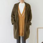 Notched-lapel Open-front Long Cardigan