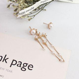 Non-matching Faux Pearl Cross & Chain Dangle Earring As Shown In Figure - One Size