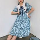 Short-sleeve Sailor Collar Floral Print Mini A-line Dress