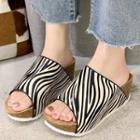 Platform Wedge Zebra Print Slide Sandals