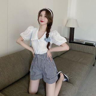 Doll Collar Puff-sleeved Shirt