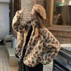 Leopard Fleece Zip Jacket Leopard - Khaki - One Size