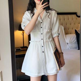Short-sleeve Ruffled Front Button Dress + Plain Shorts