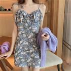Perforated Top / Spaghetti Strap Floral Dress