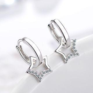 Rhinestone Star Hoop Earring 1 Pair - Silver - One Size