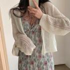 Plain Cut Out Long Sleeve Crop Cardigan Off-white - One Size