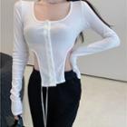 Long-sleeve Side-slit Button-up T-shirt