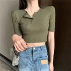 Plain Half-button Short-sleeve Cropped T-shirt / Mini Bodycon Dress