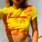 Short-sleeve Tie-dye Lettering Cropped T-shirt