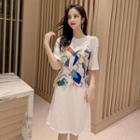 Short-sleeve Mock Two-piece Midi T-shirt Dress