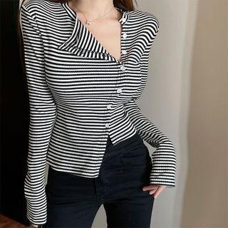 Long-sleeve Asymmereciial Striped Top