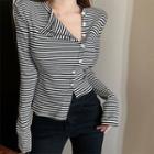 Long-sleeve Asymmereciial Striped Top
