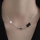 Bead Sterling Silver Necklace Black & White Beaded - Silver - One Size