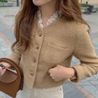Tweed Buttoned Jacket / Long-sleeve Lace-panel Top