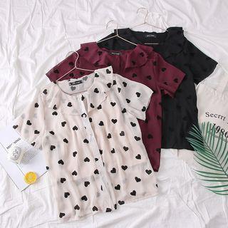 Heart-print Chiffon Shirt With Camisole