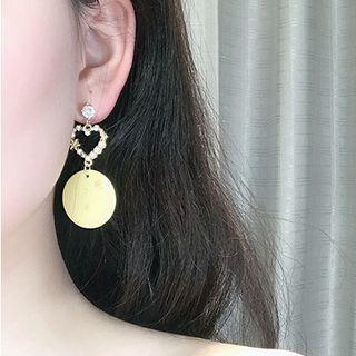 Acrylic Disc Alloy Heart Dangle Earring