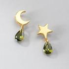 Moon & Star Sterling Silver Faux Crystal Earring 1 Pair - Moon & Star Sterling Silver Faux Crystal Earring - Gold - One Size