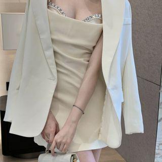 Spaghetti Strap Rhinestone Mini Bodycon Dress / Plain Blazer