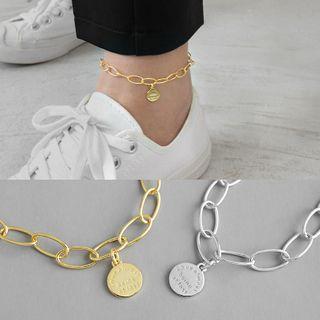 925 Sterling Silver Lettering Disc Anklet