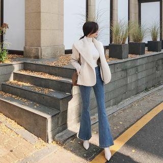 Fleece-lined Faux-leather Jacket With Sash