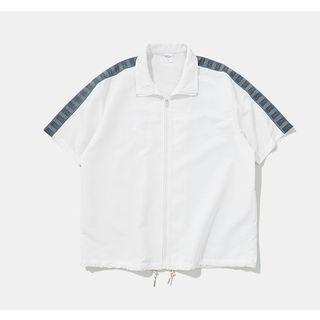 Short-sleeve Contrast Trim Zip Jacket