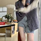 V-neck Two Tone Striped Button-up Oversize Cardigan