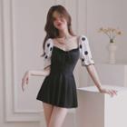 Set: Puff-sleeve Swimsuit + Coverup Skirt