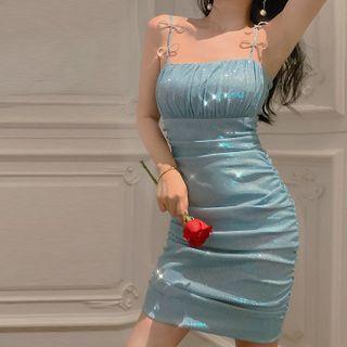 Blue Bow Suspender Skinny Dress