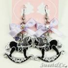 Purple Ribbon Silver Rocking Horse Earrings