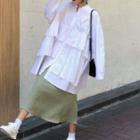 Ruffle Trim Loose-fit Shirt / Plain Midi A-line Skirt