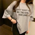 Side-slit Lettering Loose T-shirt