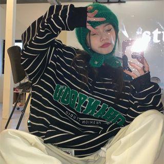 Stand Collar Lettering Striped Sweatshirt