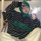 Stand Collar Lettering Striped Sweatshirt