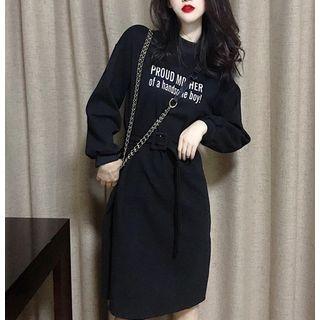 Contrast-trim Lettering Midi Dress