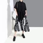Printed Short-sleeve Midi A-line Shirtdress Black - One Size