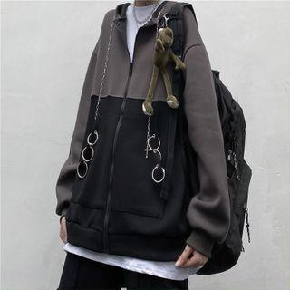 Two-tone Chained Hooded Zip Jacket