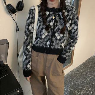 Knit Plaid Cropped Cardigan