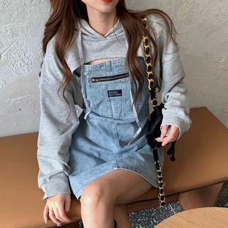 Cropped Hoodie / Spaghetti Strap Denim Dress