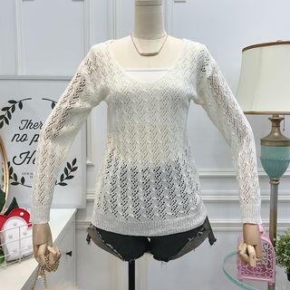 Cross Strap-back Eyelet Knit Top