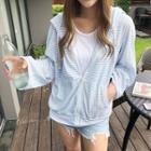 Kangaroo-pocket Stripe Zip-up Hoodie