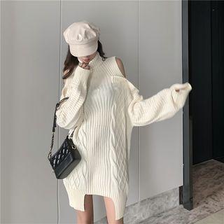 Turtleneck Cold-shoulder Mini Sweater Dress