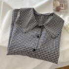 Short-sleeve Gingham Blouse Plaid - Black & White - One Size