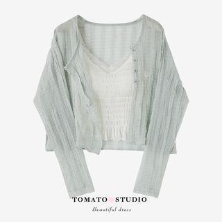 Plain Pleated Cropped Cardigan