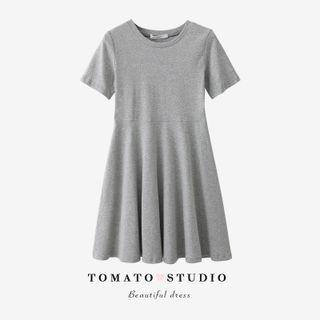 Round-neck Plain Ruffle A-line Mini Dress