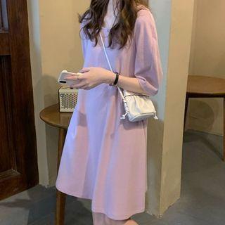 Puff-sleeve Round-neck Dress