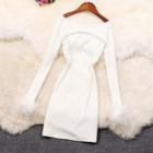 Long Sleeve Rhinestone Keyhole Dress